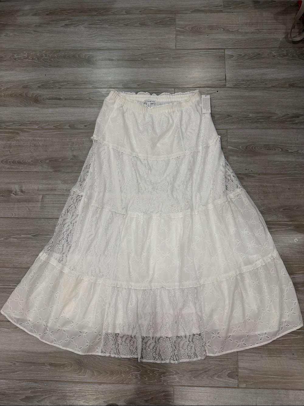 Boho Ivory Maxi Skirt with Eyelet Lace